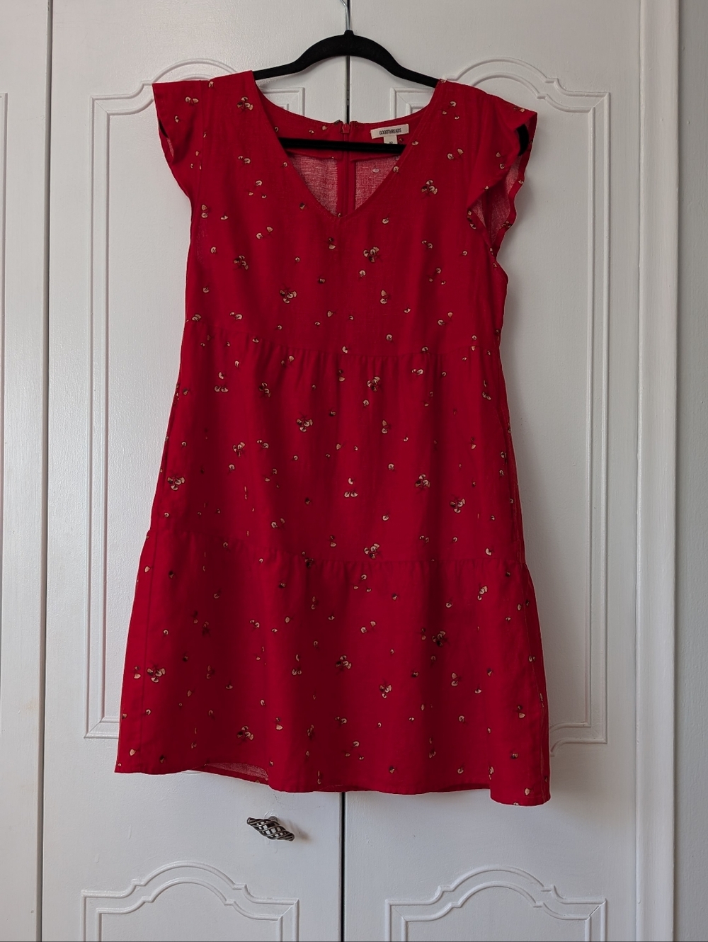 Goodthreads Red V-Neck Tiered Floral Casual Dress
